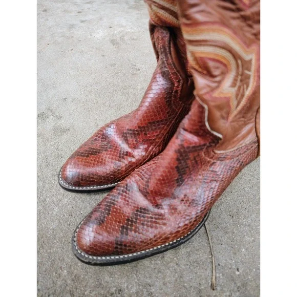 Vintage Hyer Cowboy Exotic Snake Skin Boots Women's Size 7 Red Western